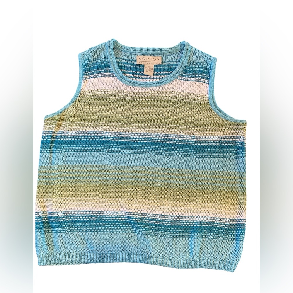 Norton McNaughton' Blue and Green Striped Sleeveless Women’s Top